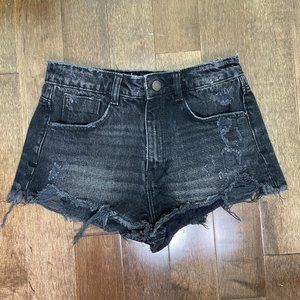 ZARA Black Distressed Denim Shorts sz 4